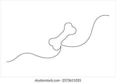 Dog bone one line drawing art of isolated continuous outline vector icon