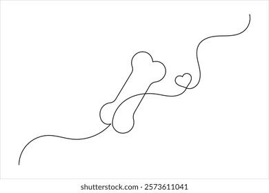 Dog bone one line drawing art of isolated continuous outline vector icon