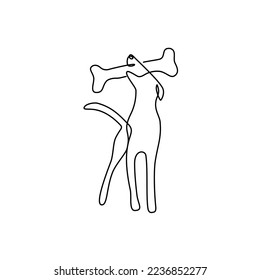 Dog and bone one line logo design. Continuous line illustration.