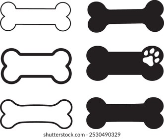 Icono de contorno de hueso de perro, silueta de conjunto de iconos de hueso de perro, Ilustración vectorial de conjunto de iconos de perro