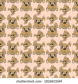 Dog with bone pattern, seamless pattern on pink background.