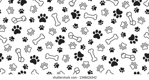 Dog bone paw seamless pattern vector pet footprint french bulldog scarf isolated cartoon repeat wallpaper illustration tile background white