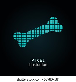 Dog bone - pixel icon. Vector Illustration. Design logo element. Isolated on black background. It is easy to change to any color.