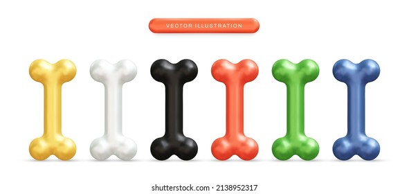 Dog bone realistic 3d vector illustration set