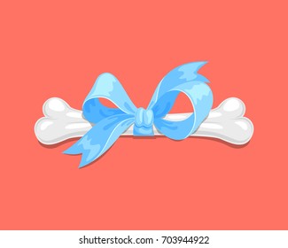Dog bone with ribbon and bow. Cartoon style. Vector illustration for the new year of dog