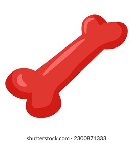 Dog bone.Red rubber training toy and treats for dog.Cartoon vector illustration.Isolated on white background.