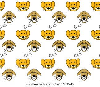Dog and bone seamless childish pattern on a white background