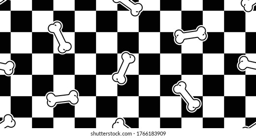 Dog bone seamless pattern checked vector french bulldog pet food halloween shadow cartoon scarf isolated tile background repeat wallpaper illustration textile doodle design