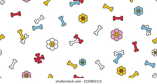 dog bone seamless pattern flower daisy colorful paw footprint french bulldog vector puppy food pet toy breed cartoon doodle repeat wallpaper tile background illustration design isolated