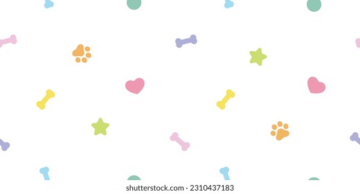 dog bone seamless pattern paw footprint star polka dot pastel color french bulldog vector puppy food pet toy breed cartoon doodle repeat wallpaper tile background illustration design isolated