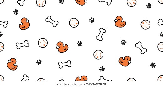 dog bone seamless pattern rubber duck baseball paw footprint vector pet toy puppy cat kitten cartoon doodle gift wrapping paper repeat wallpaper tile background scarf isolated illustration design