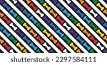 dog bone seamless pattern striped rainbow colorful footprint paw french bulldog vector puppy pet toy breed cartoon doodle repeat wallpaper tile background illustration isolated