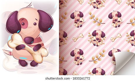 Dog with bone - seamless pattern. Vector eps 10