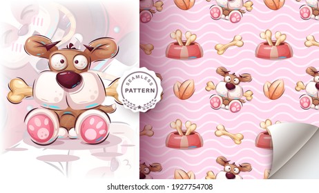 Dog with bone - seamless pattern. Vector eps 10