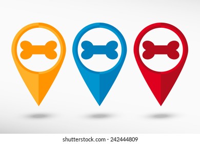 Dog bone sign icon map pointer, vector illustration. Flat design style