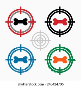 Dog bone sign icon on target icons background. Crosshair icon. Vector illustration.