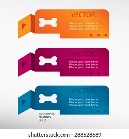 Dog bone sign icon on origami paper banners. Can be used for workflow layout, diagram, business step options, banner, web design