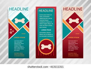 Dog bone sign icon on vertical banner. Modern abstract flyer, banner, brochure design template.
