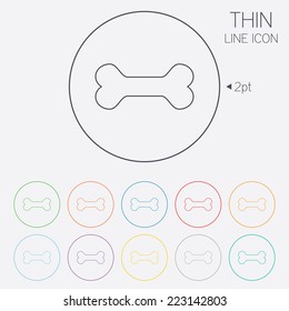 Dog Bone Sign Icon. Pets Food Symbol. Thin Line Circle Web Icons With Outline. Vector