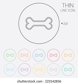 Dog bone sign icon. Pets food symbol. Thin line circle web icons with outline. Vector