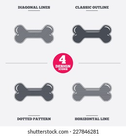 Dog Bone Sign Icon. Pets Food Symbol. Diagonal And Horizontal Lines, Classic Outline, Dotted Texture. Pattern Design Icons.  Vector