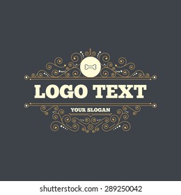 Dog bone sign icon. Pets food symbol. Flourishes calligraphic ornament. Vector