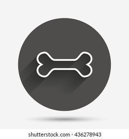 Dog bone sign icon. Pets food symbol. Circle flat button with shadow. Vector