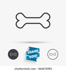 Dog bone sign icon. Pets food symbol. Flat icons. Buttons with icons. Thank you ribbon. Vector