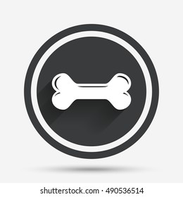 Dog bone sign icon. Pets food symbol. Circle flat button with shadow and border. Vector