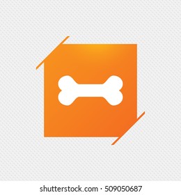 Dog bone sign icon. Pets food symbol. Orange square label on pattern. Vector