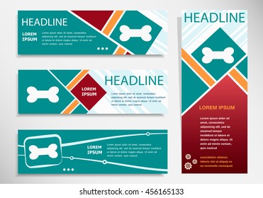 Dog bone sign on horizontal and vertical banner. Modern abstract flyer, banner, brochure design template. 
