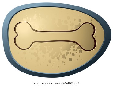 Dog Bone Sign on an Oval Shaped Plate, Vector Illustration isolated on White Background. 