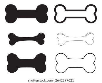 Dog Bone Silhouette and Outline Vector Icons Set