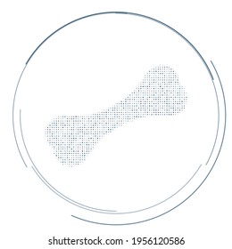 Das mit dunkelblauen Punkten gefüllte Hundeknochensymbol. Pointillismus-Stil. Vektorgrafik auf weißem Hintergrund