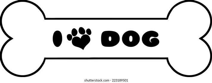 Dog Bone With Text And Love Paw Print Vector Illustration Isolated On White Background