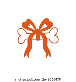 Dog Bone with Tied Bow. Hand drawn Christmas or Birthday Gift for dog in doodle style. Holiday vector illustration for pet lovers.