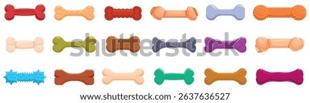 Dog bone toy icons set. Various dog bones providing chewing fun and dental health for canine companions