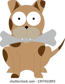 Dog with bone vector cartoon clipart isolated on white background