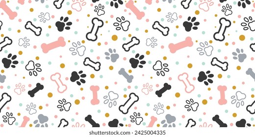 Dog Bone vector cartoon dogs paw doodle Seamless pattern isolated dark brown wallpaper fancy background