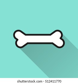 Dog bone vector icon with long shadow. Illustration isolated for graphic and web design.