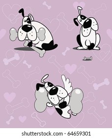 Dog with a bone. The vector illustration showing set of dog's emotions. Every dog at separated layer.