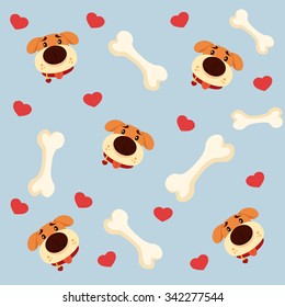 Dog and bone vector pattern. Vector flat illustration