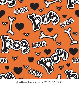 Dog Bone vector dog paw doodle Seamless pattern. Packaging paper design, pet food accessories package.