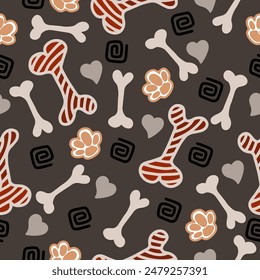 Dog Bone vector dog paw doodle Seamless pattern. Packaging paper design, pet food accessories package.