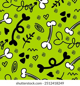 Dog Bone vector dog paw doodle Seamless pattern. Packaging paper design, pet food accessories package.