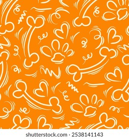 Dog Bone vector dog paw doodle Seamless pattern. Packaging paper design, pet food accessories package.