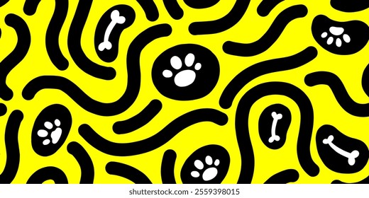 Dog Bone vector dog paw doodle Seamless pattern. Packaging paper design, pet food accessories package.