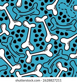 Dog Bone vector dog paw doodle Seamless pattern. Packaging paper design, pet food accessories package.