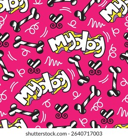 Dog Bone vector dog paw doodle Seamless pattern. Packaging paper design, pet food accessories package.