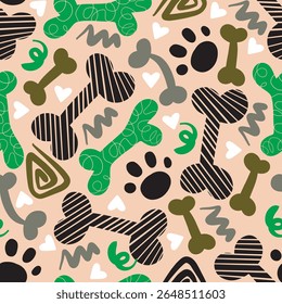 Dog Bone vector dog paw doodle Seamless pattern. Packaging paper design, pet food accessories package.